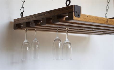 Hanging Wine Rack - Reclaimed Wood - Rustic Kitchen - Wine Rack - Wine Glasses - Home Decor ...