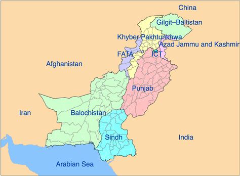 Pakistan - administrative • Map • PopulationData.net