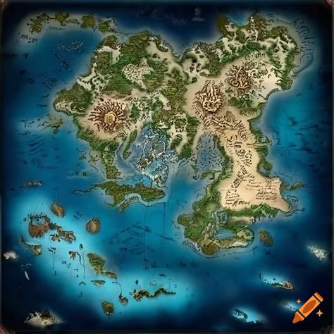 Map of a fantasy archipelago world on Craiyon
