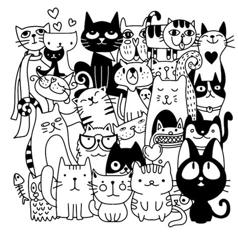 Premium Vector | Funny hand drawn cats.