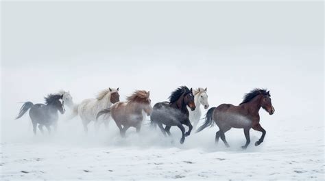 horses running in snow, wild horses in winter, herd of horses, snow ...