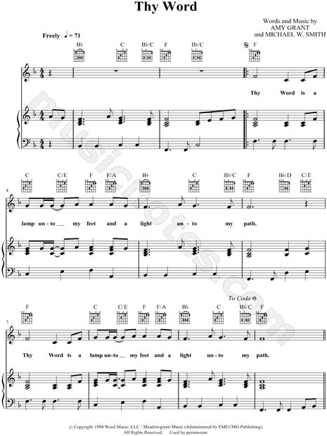 Amy Grant "Thy Word" Sheet Music in F Major (transposable) - Download & Print - SKU: MN0058347