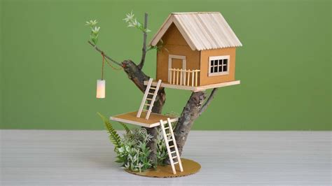 Wow! a house on a tree | making a small cardboard house with light ...