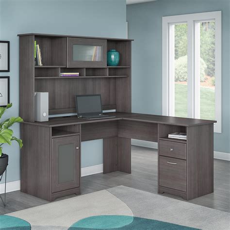 Bush Furniture Cabot 60W L Shaped Computer Desk with Hutch-C