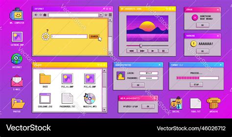 Retro y2k vaporwave window screen of 90s desktop Vector Image