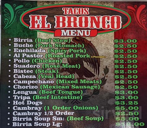 Tacos El Bronco menus in Brooklyn, New York, United States