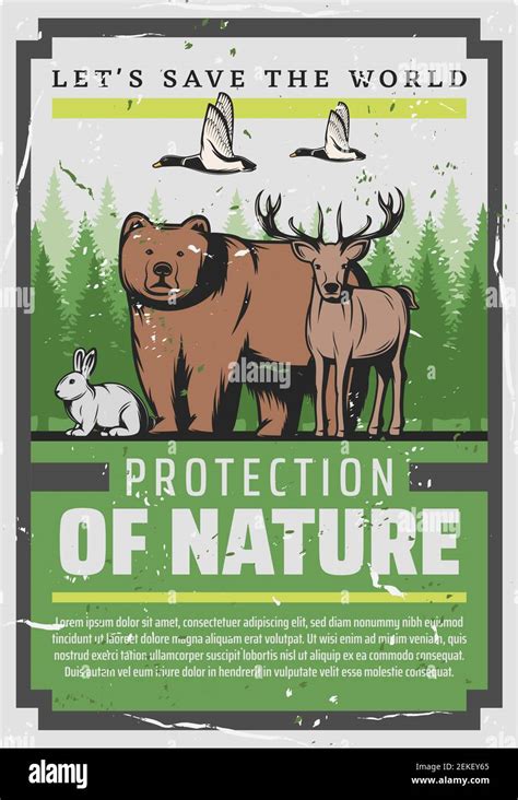 Protect nature, save wild animals vintage poster. Vector Wildlife and World Animal day, Save ...