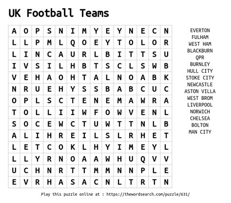 Download Word Search on UK Football Teams