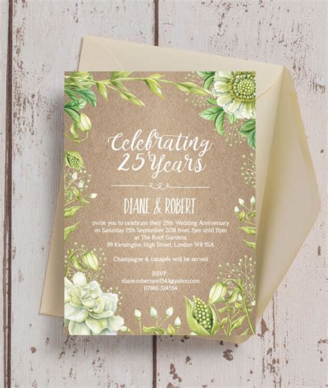 Rustic Greenery 25th / Silver Wedding Anniversary Invitation from £0.90 ...