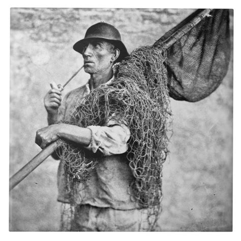 Portrait of a Fisherman Carrying his Nets (b/w pho Tile | Zazzle ...