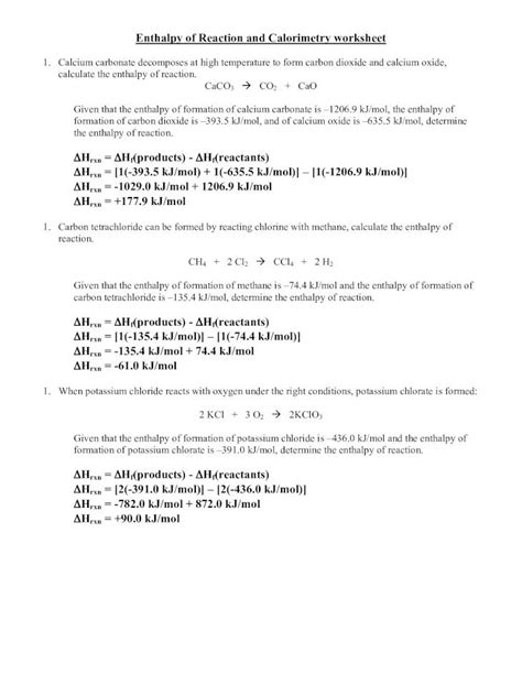 (PDF) Enthalpy of Reaction and Calorimetry worksheet H ΔH ... an ...