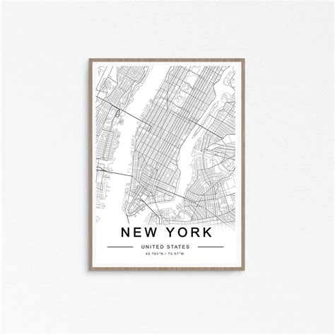 Map of New York, Black and White New York Decor, New York City Map ...