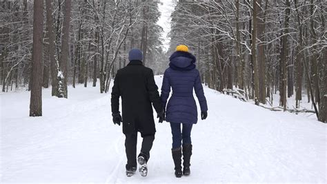 Back Of Slowly Walking Elderly Couple In Park At Winter Day Stock ...