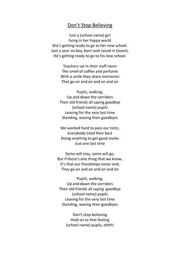 Year 6 Leavers' Song - Don't Stop Believing | Teaching Resources