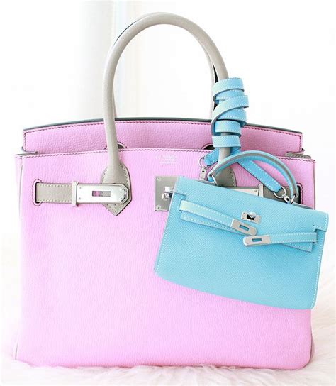 Hermes pink & grey Birkin bag and mini light blue Kelly. | Hermes bag ...