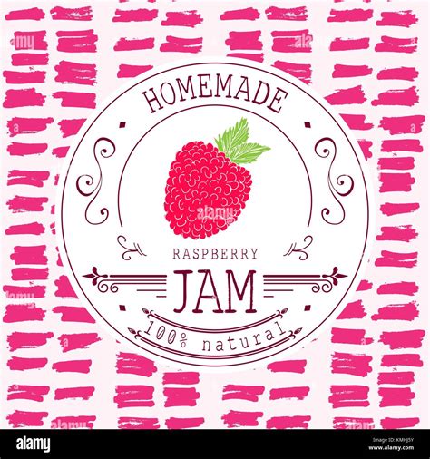 Jam label design template. for raspberry dessert product with hand ...