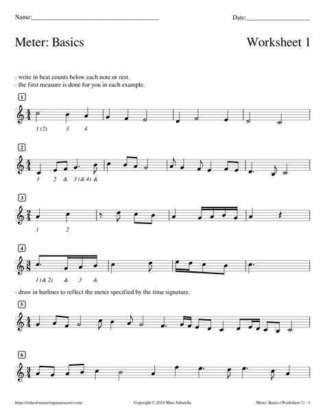 Meter: Basics (Worksheet 1) Sheet music for Piano (Solo) | Musescore.com
