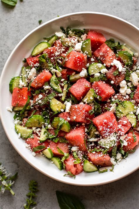 This watermelon feta salad has fresh basil, cucumber, mint, and an easy ...