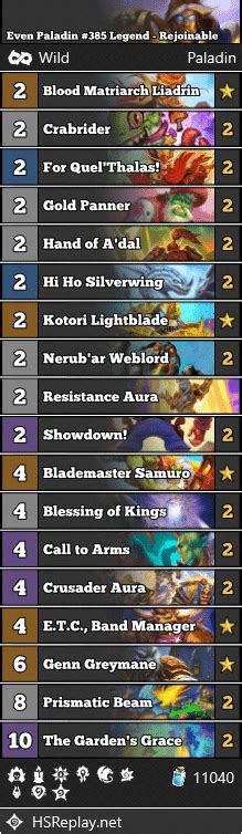 Even Paladin #385 Legend - Rejoinable | Hearthstone Wild Decks