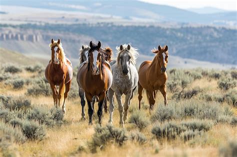 Premium Photo | A group of horses running in a field