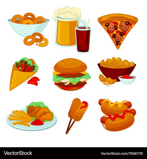 Set of fast food meals collection cartoon snack Vector Image