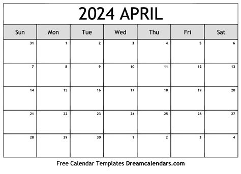 Month Of April 2024 Calendar Printable - Julian Calendar 2024