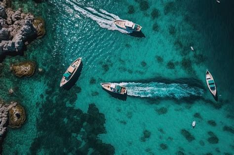 Premium AI Image | Boats out of thin air Aerial view of the sea ...