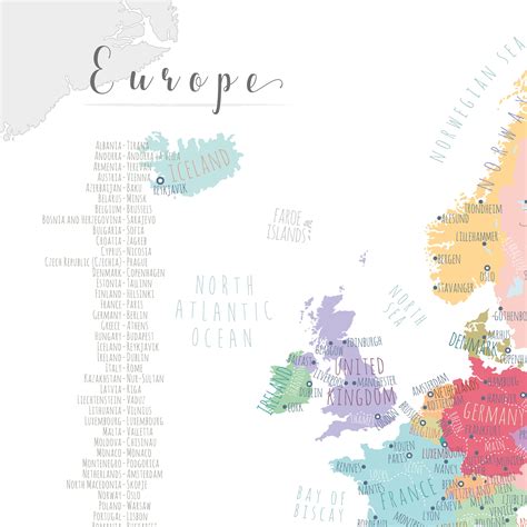 Europe Map, PRINTABLE Europe Capitals Map, Map of Europe Wall Art Kid ...