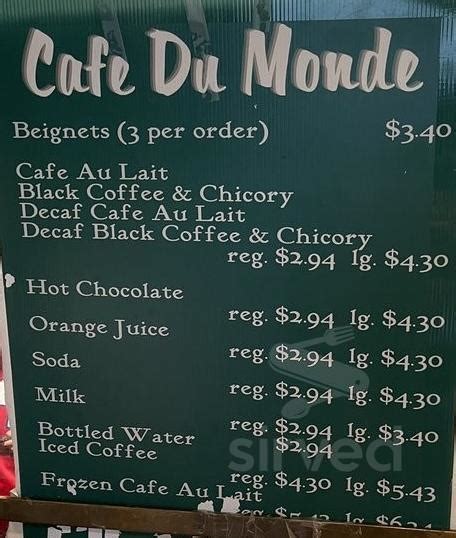 Café Du Monde Riverwalk menu in New Orleans, Louisiana, USA