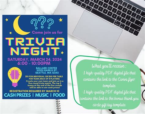 Trivia Night Event Invitation Flyer Template editable and Printable ...