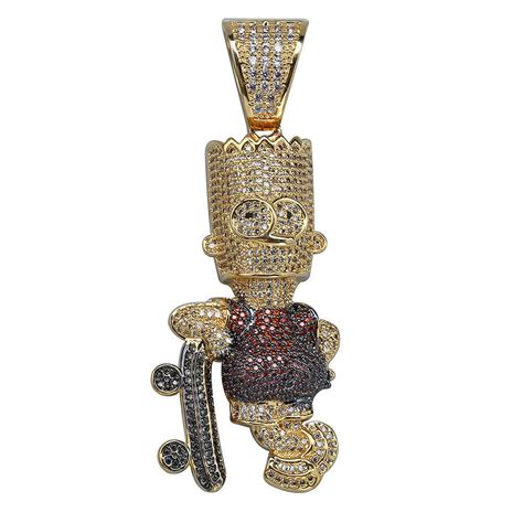 VVS Jewelry Iced Out Bart Simpson Skateboard Pendant Chain