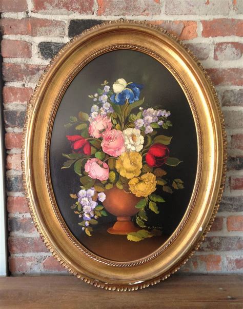 Vintage Oil Painting, Floral Still Life, Signed R. Rosini, Oil on Board, Oval Framed Oil ...