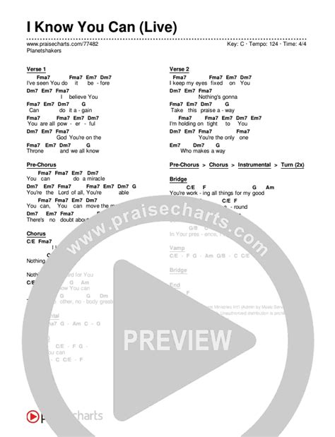 I Know You Can (Live) Chords PDF (Planetshakers) - PraiseCharts