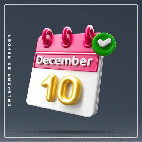 Premium PSD | 10th december calendar with checklist icon 3d render