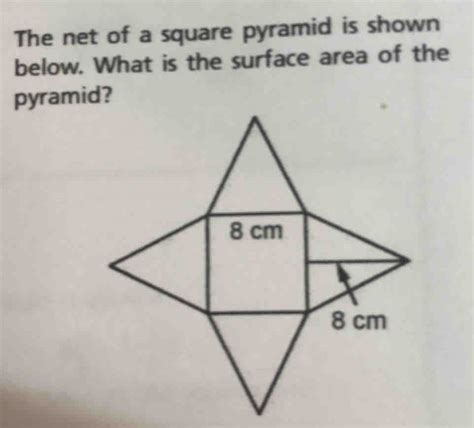 Solved: The net of a square pyramid is shown below. What is the surface ...