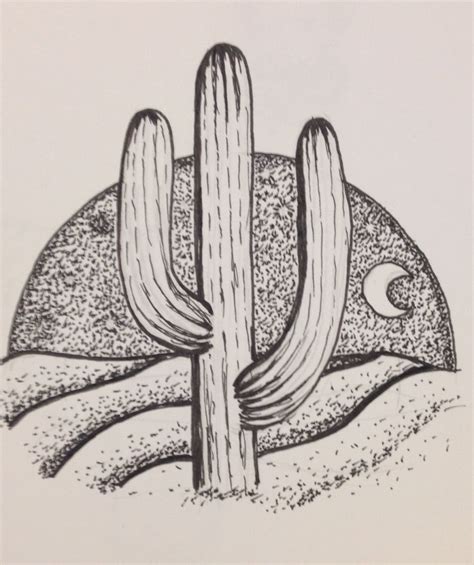 Desert scene ink drawing | Desert drawing, Cactus drawing, Western artwork