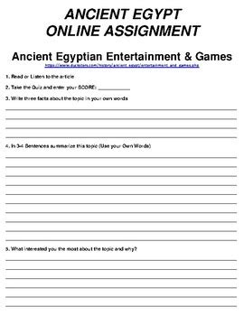 Ancient Egyptian Entertainment & Games Online Assignment by Northeast Education