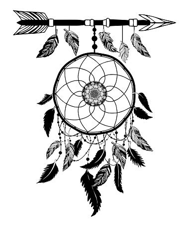 Dream Catcher With Arrows And Feathers Hand Drawn Style Vector Native American Poster Ethnic ...