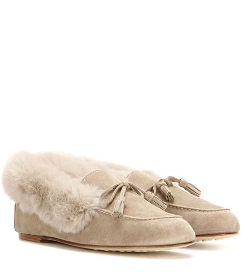 Chalet Fur-Trimmed Suede Slippers - Loro Piana | mytheresa.com