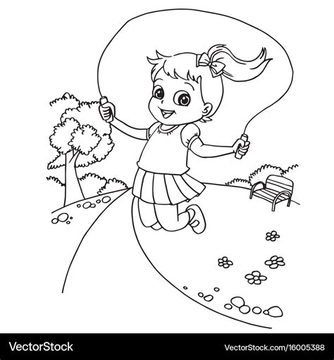 Kid jumping rope cartoon coloring page Royalty Free Vector