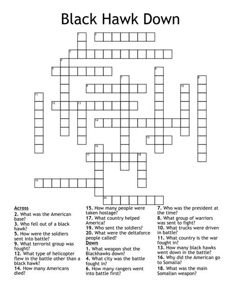 Black Hawk Down Crossword - WordMint
