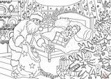 De Kerstman Levert Cadeautjes Onder Kerstboom Terwijl een kleine  sketch template