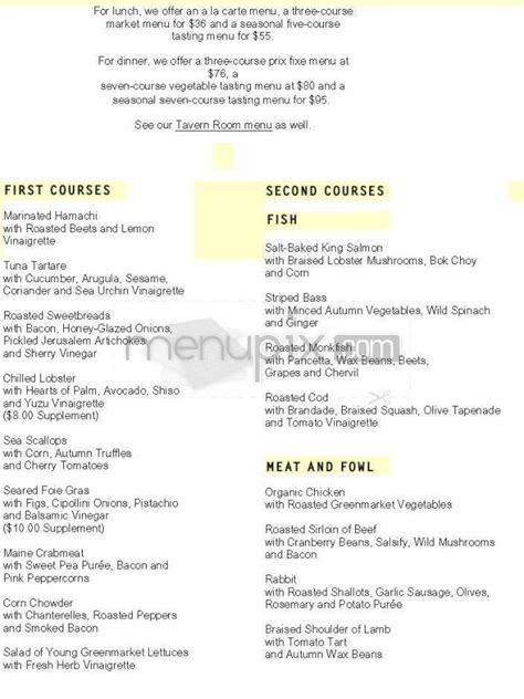 Menu of Gramercy Tavern in New York, NY 10003