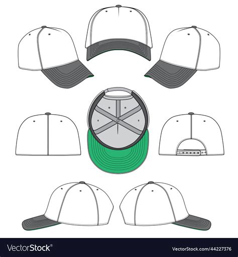 Blank baseball hat fashion flat sketch set mockup Vector Image