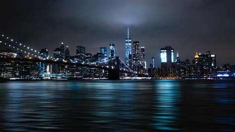 WALLPAPERS HD: New York City Night Lights Brooklyn Bridge