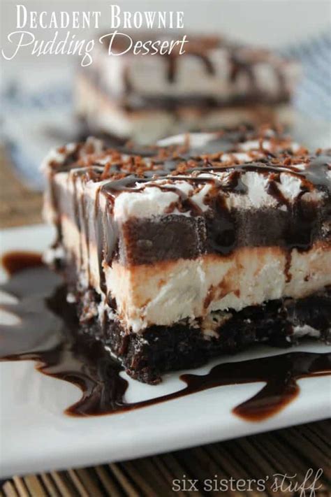 brownie layered dessert with pudding