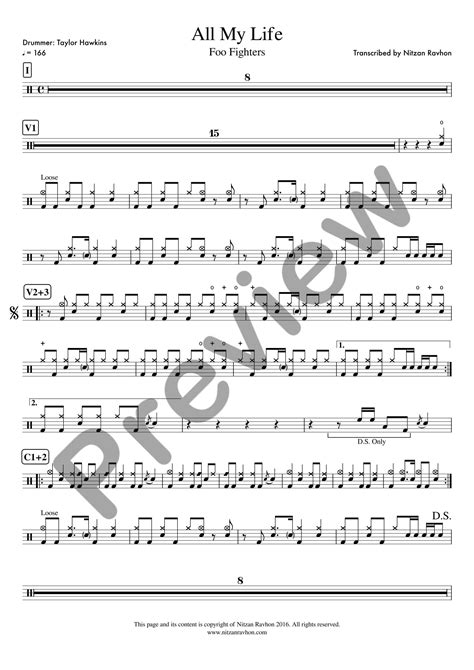 Drum Sheet Music - Foo Fighters - All My Life