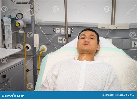 Man in hospital bed stock image. Image of happy, incision - 47588123