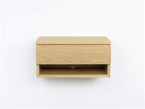 Solid White Oak Floating Nightstand Shelf, Wall Mount Bedside Drawer ...