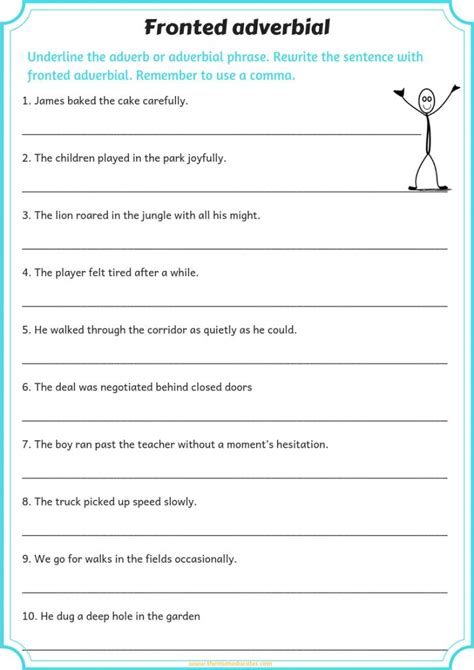 an english worksheet with the words'fronted adverial'in it